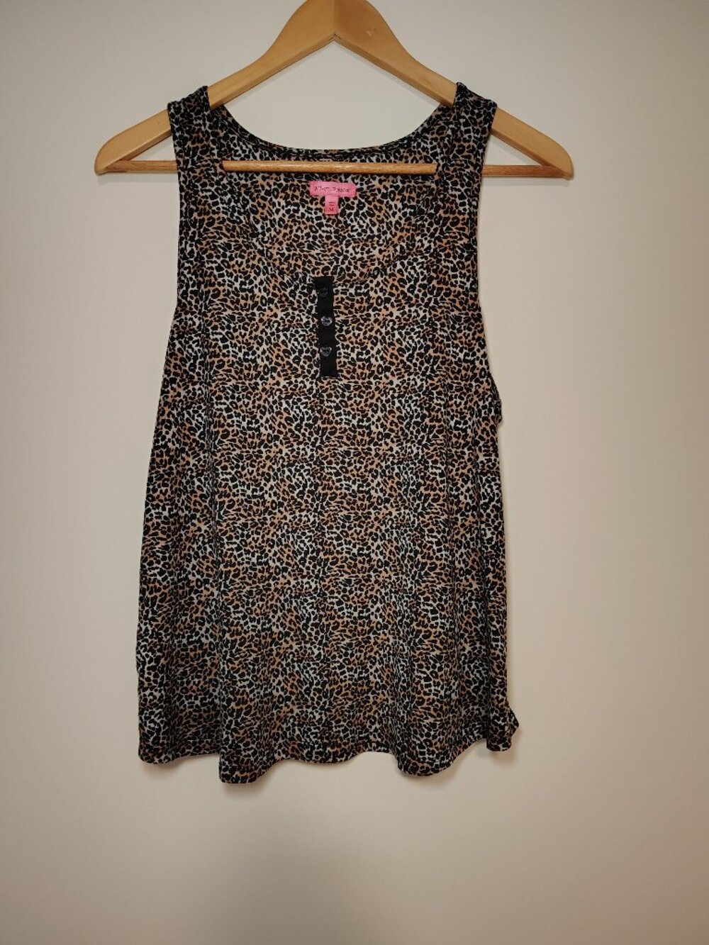 Betsey Johnson Leopard Cheetah Animal Print Tank Top Heart Buttons M 90s Y2K